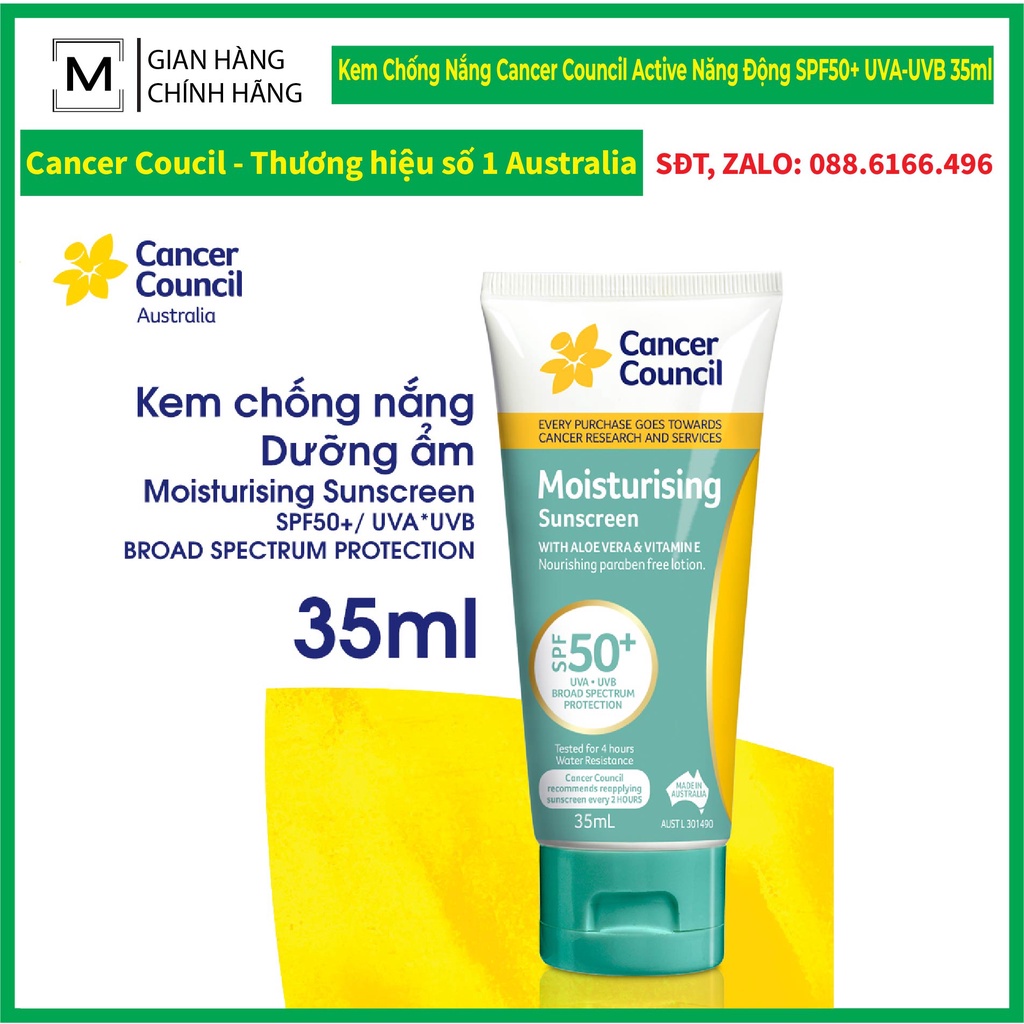 Kem Chống Nắng Cancer Council Moisturising With Aloe Vera &amp; Vitamin E Dưỡng Ẩm SPF50