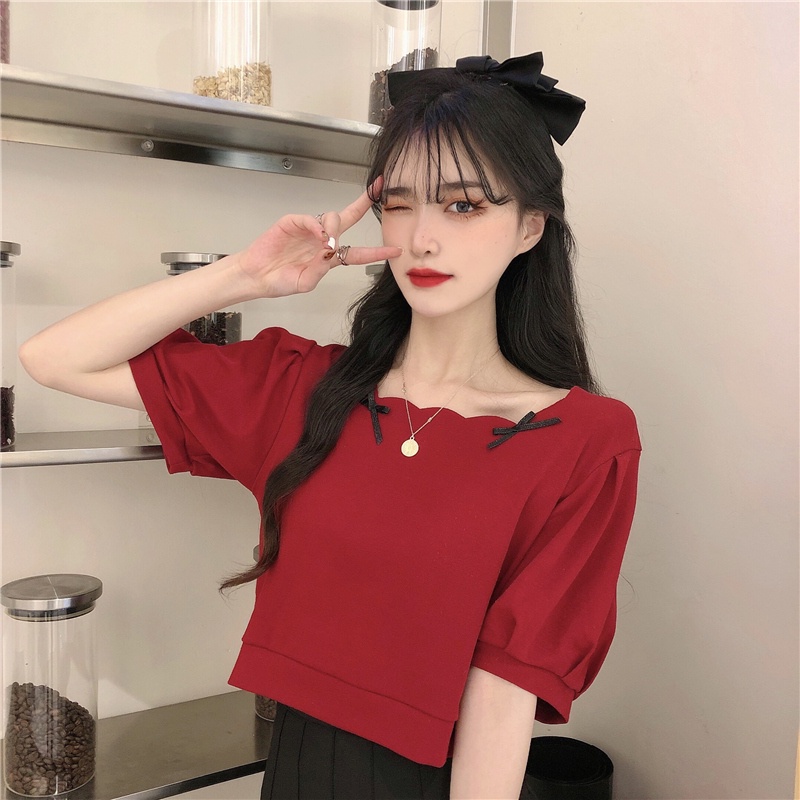 Áo thun ZHELIHANGFEI tay ngắn cổ vuông dáng rộng đơn giản thời trang mùa hè 2022 dành cho nữ