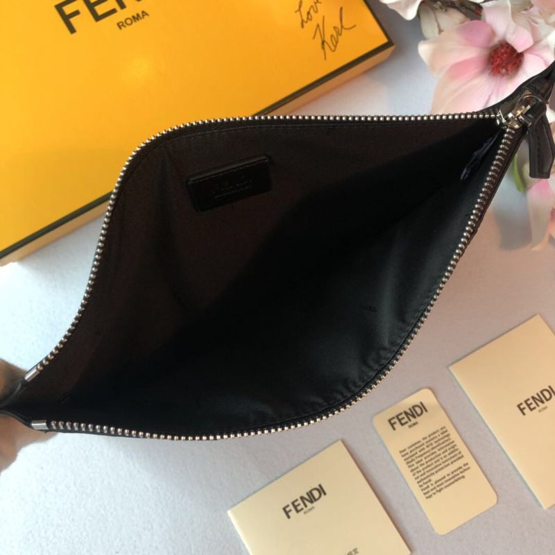 clutch cầm tay nam da thật dáng dài kéo khóa họa tiết hình đôi mắt màu đen Fendi FD