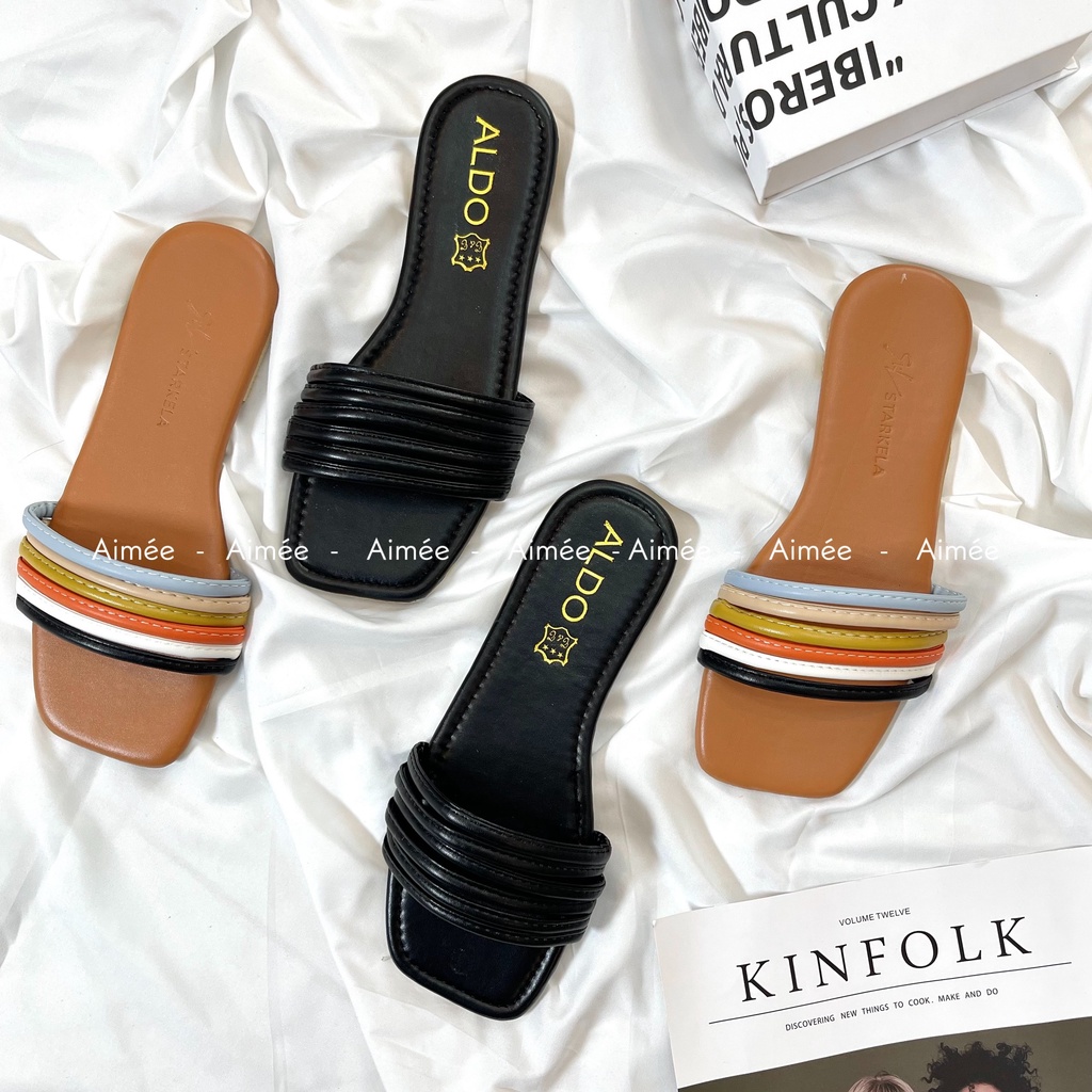 Dép Bản Ngang 6 Dây Phối Nhiều Màu Cầu Vồng Dễ Thương Chất Mềm Mịn Đi Êm Chân