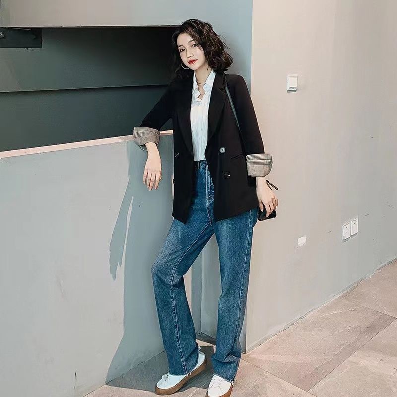 Áo Khoác Dáng Rộng Màu Đen Thời Trang Xuân Thu 2022 Phong Cách Hàn Quốc Cho Nữ