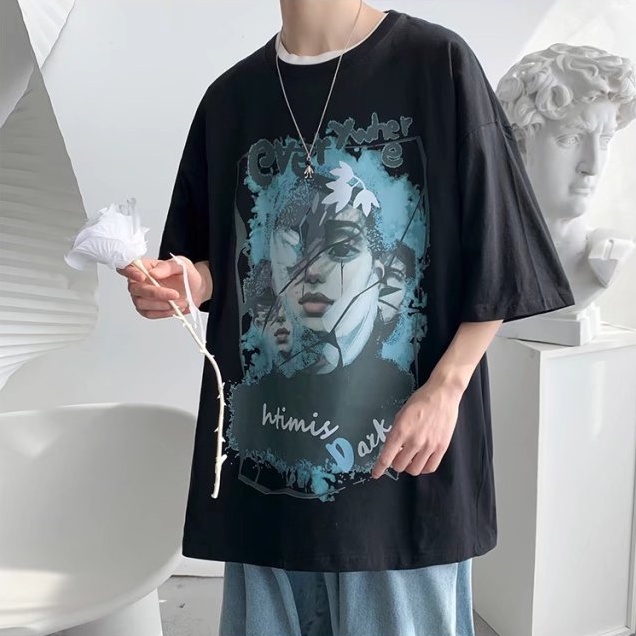 Áo thun MMIOT tay ngắn dáng rộng in họa tiết nhân vật hoạt hình graffiti thời trang mùa hè cho nam