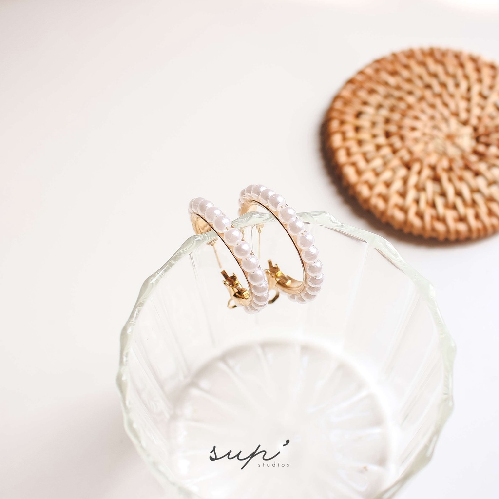 Bông tai - hoa tai tròn mạ vàng đính hạt ngọc ER0043