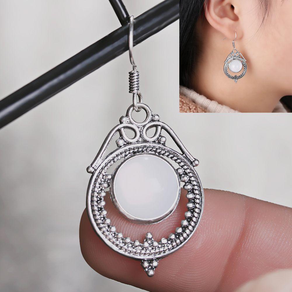 Khuyên Tai Nữ Đính Đá Thạch Anh Tím Phong Cách Vintage