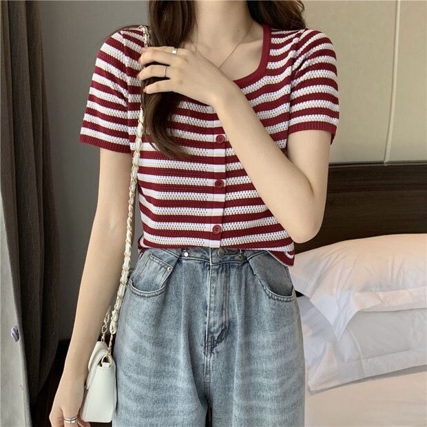 Áo thun nữ NZN ngắn tay họa tiết sọc ngang thời trang