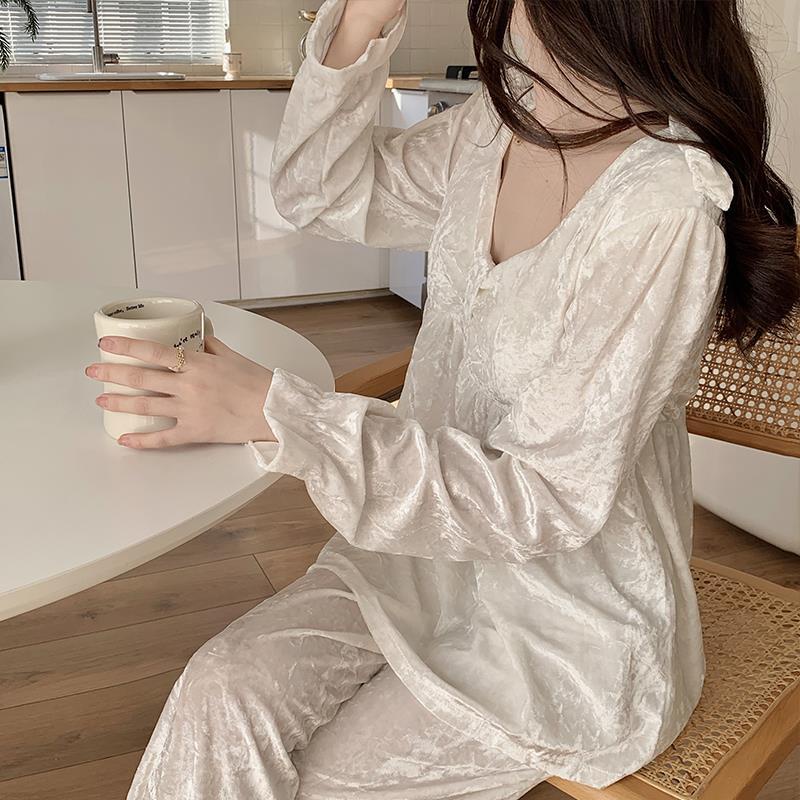 Bộ ngủ nữ nỉ bông dài tay thu đông mặc nhà đồ bộ ngủ Chất Nhung chất nỉ nhung dày ấm cực xinh La121