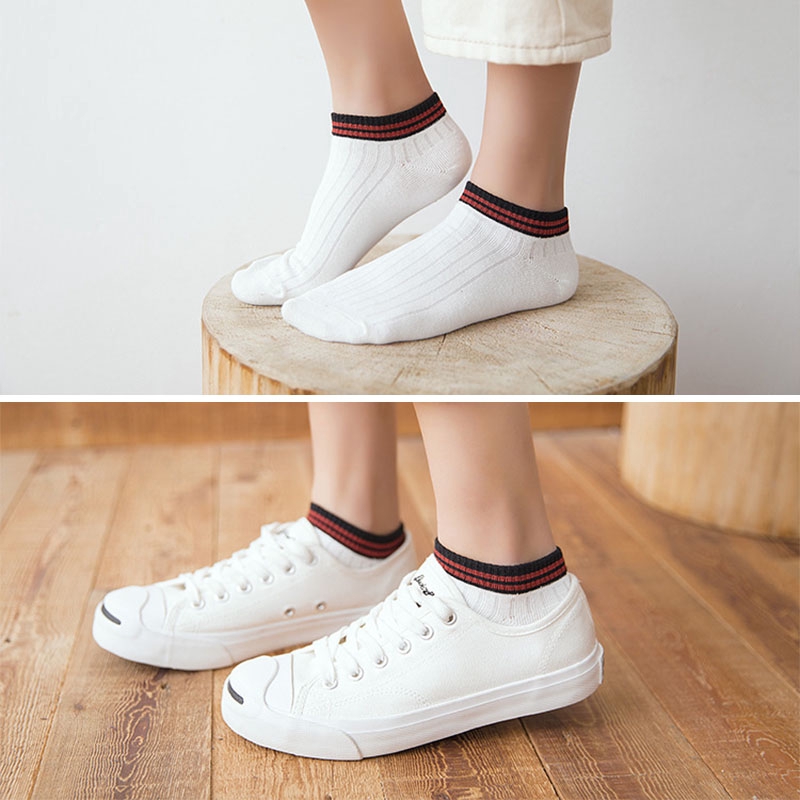 6 Pairs Cotton Low Cut Women Socks Striped Korean Cute Nonslip Novelty Ankle Socks Spring Breathable Comfortable Female Socks