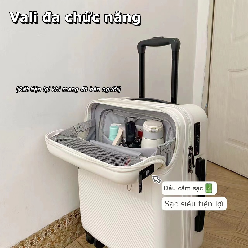 ✗ Hành lý nữ vali sạc USB mở phía trước xe đẩy nhỏ 20 inch Hộp đựng hành lý lên máy bay