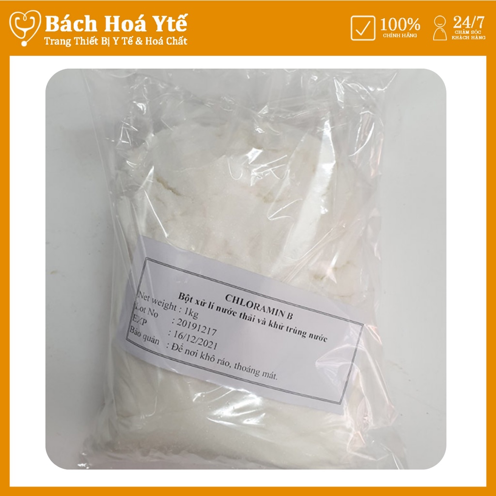 Cloramin B Bột khử trùng đóng gói 1.5kg - Trung Quốc giúp sát khuẩn, khử trùng hiệu quả.