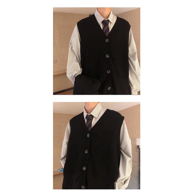 Áo không tay khoác cardigan dệt kim càai nút thoải mái cổ điển phong cách hàn quốc thời trang mới cho nam áo len dệt harajuku  rộng unisex v cổ sweater