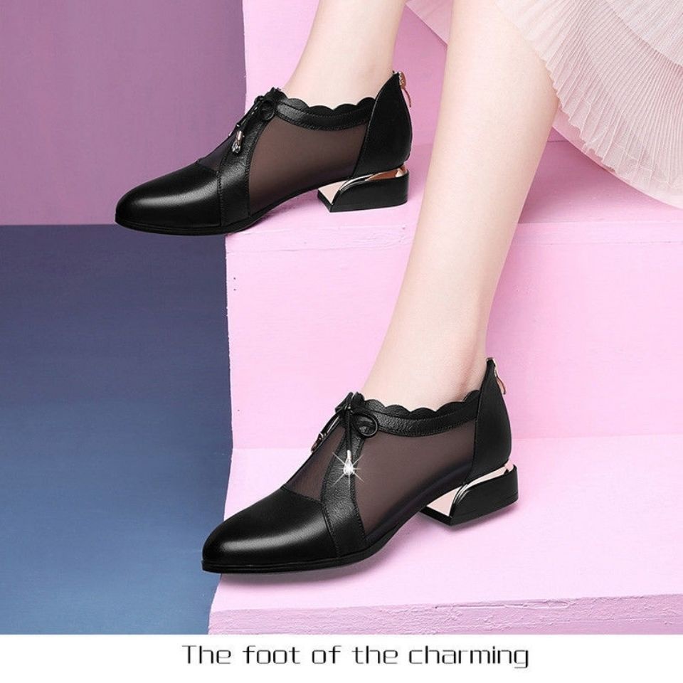 Giày Da Mềm Phối Lưới Thoáng Khí Thời Trang Xuân Hè 2021 Cho Phụ Nữ Trung Niên