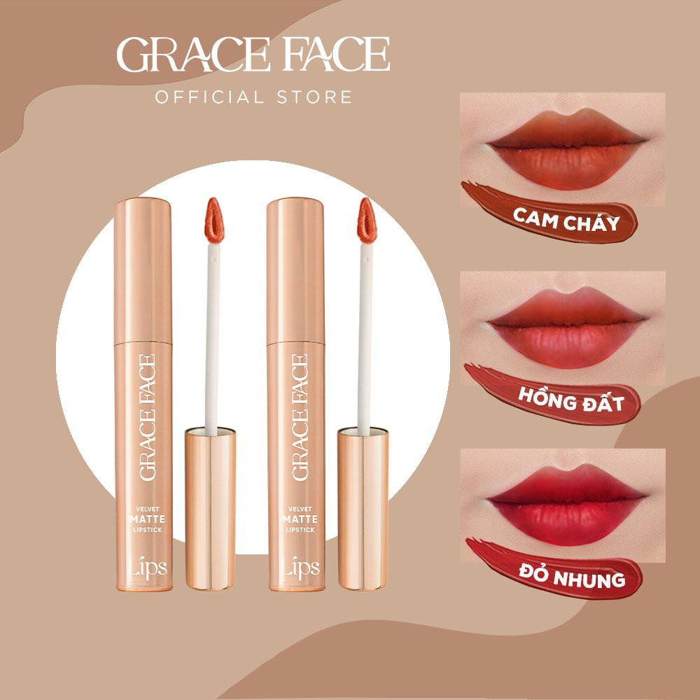 Combo 2 Thỏi son kem lì lâu trôi Grace Face Velvet Matte Lipstick 4ml / cây