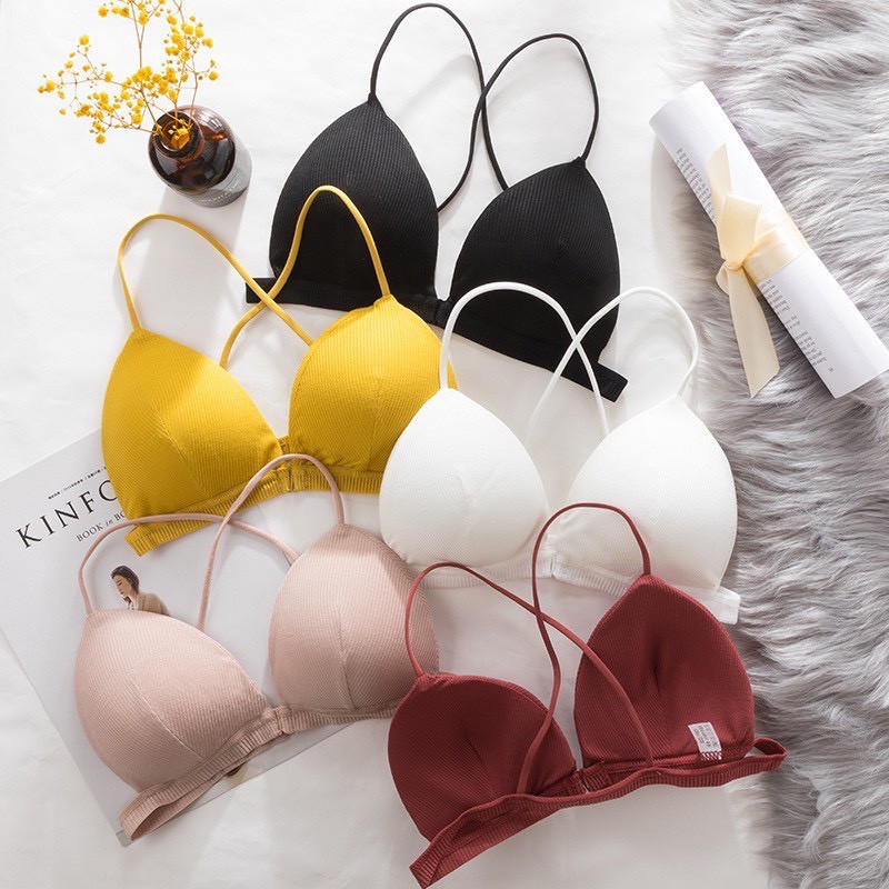 Áo bra 2 dây cài trước chất cotton gân, Áo ngực nữ mút mỏng không gọng SAVILL B715