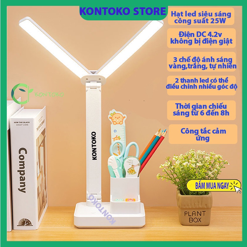 Đèn học  chống cận để bàn cảm ứng 3 chế độ sáng kiêm đèn tích điện chạy pin công suất 30w.