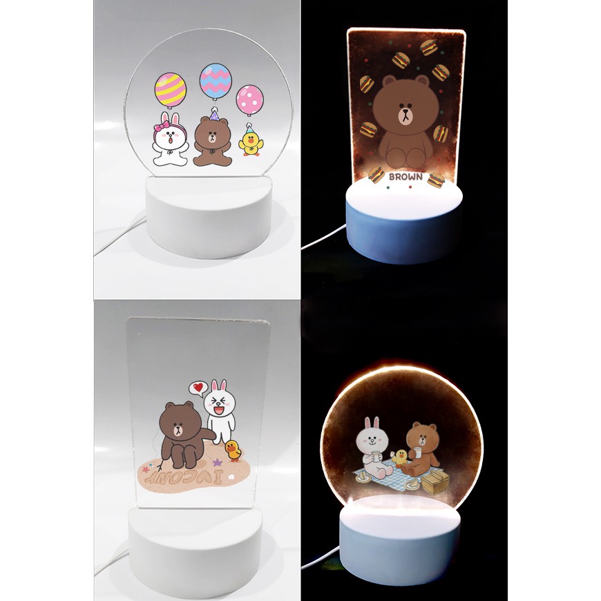 Đèn Led 3D gấu brown thỏ cony vịt sally DLI6 Đèn Ngủ 3D Sáng Tạo cute dễ thương