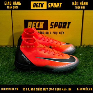 Giày Bóng Đá TQ  Trẻ Em Mercurial SuperFly CR7 Elite360 Cam Đỏ Gót Đen Cao Cổ TF