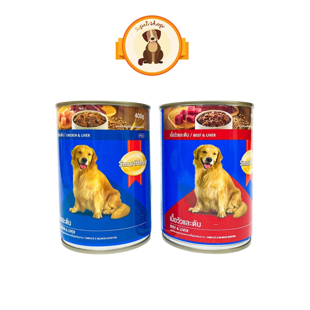 Pate Cho Chó Lớn Smart Heart Dạng Lon - 400g, chống bệnh chán ăn, bỏ ăn, hỗ trợ trí não và phát triển của xương