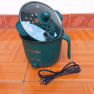 Nồi Lẩu Mini Cầm Tay, Nồi Nấu Cơm, Nấu Mì Đa Năng kèm Giá Hấp Tiện Lợi (2 Tầng núm xoay)