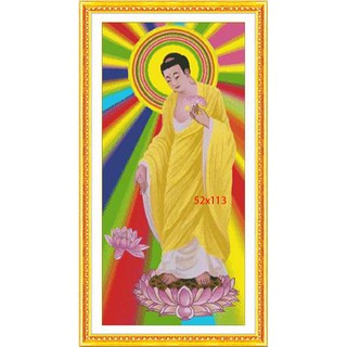 Tranh Thêu Chữ Thập (THÊU KÍN) Phật A Di Đà Tiếp Dẫn Chúng Sanh PC286 (KHÁCH TỰ THÊU) kt:52X113CM