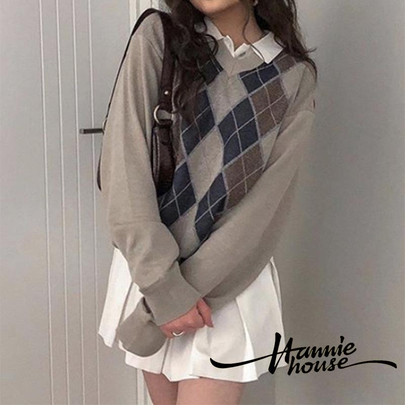 Áo Sweater Nữ cổ chữ V dáng rộng Thời Trang