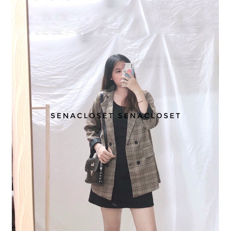 ÁO BLAZER 2 LƠP KẺ NÂU QC STYLE ULZZANG HQ ( Ảnh thật / Video) | BigBuy360 - bigbuy360.vn