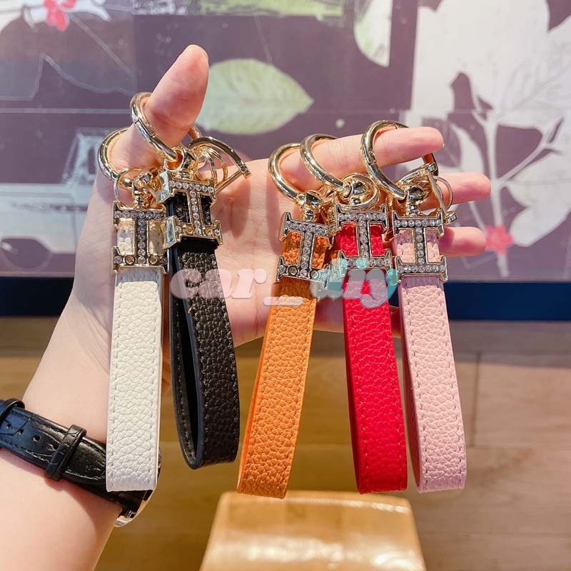 Móc Khóa Da Hình Chữ H Đính Đá Cao Cấp