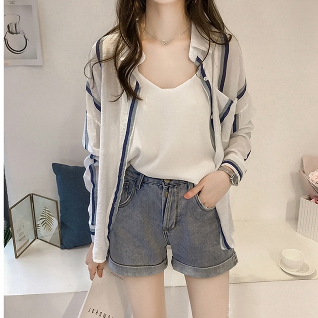 Áo Sơ Mi Vải Mỏng Tay Dài Kẻ Sọc Thời Trang | BigBuy360 - bigbuy360.vn