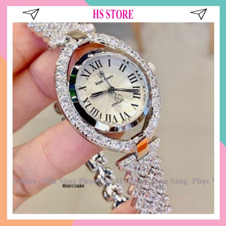 Đồng Hồ Nữ  Đeo Tay Royal Crownn Dây Kim Loại Cao Cấp Đính Đá Chống Nước, Chống Xước
