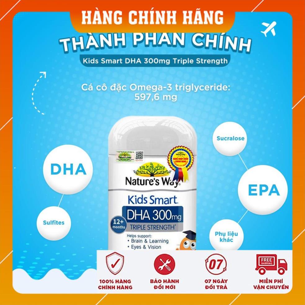 Viên Nhai Nature's Way Kids Smart DHA 300mg Triple Strength Tăng Cường Sự Phát Triển Của Trẻ 50 Viên