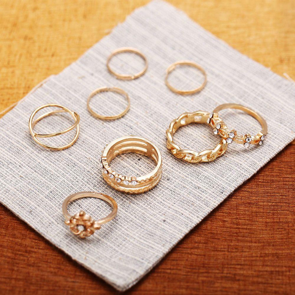 EUCA Set 8 Nhẫn Đính Đá Phong Cách Vintage