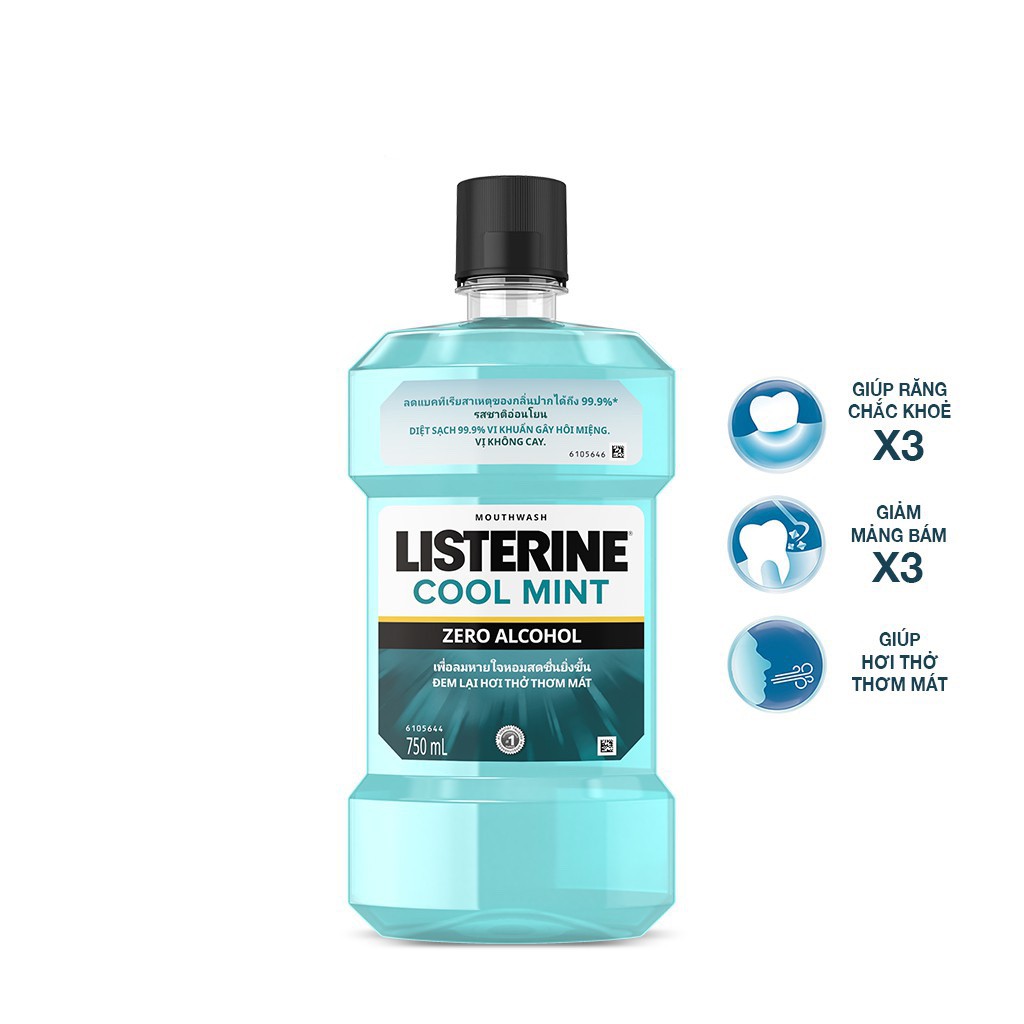 Nước súc miệng Listerine Cool Mint Zero 750ML giúp hơi thở thơm mát, nước súc miệng hương bạc không cay