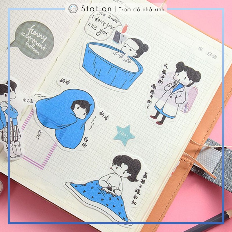 Combo 40 miếng sticker dán sổ Cute girls dùng dán trang trí sketchbook/ tập vở/ nhật ký - VP084