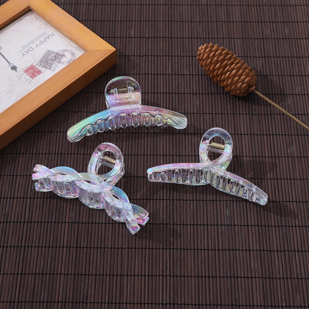 Kẹp Tóc Trong Suốt Màu Laser Cỡ Lớn Phong Cách Hàn Quốc Độc Đáo