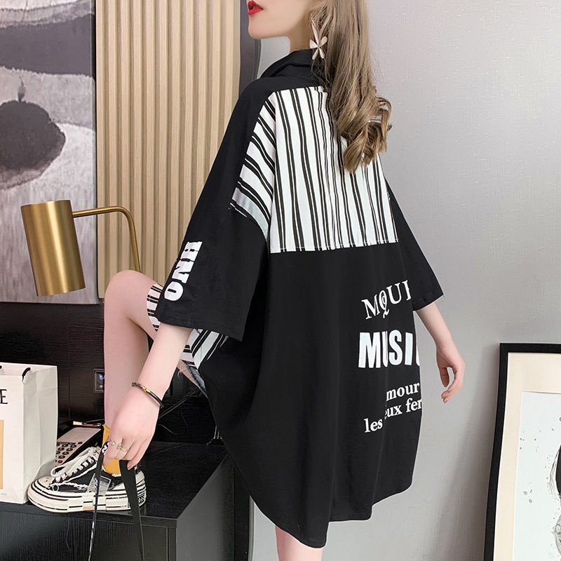 Áo Sơ Mi Tay Ngắn Họa Tiết Kẻ Sọc Dáng Rộng Thời Trang Mùa Hè Phong Cách Hồng Kông Cho Nữ 20