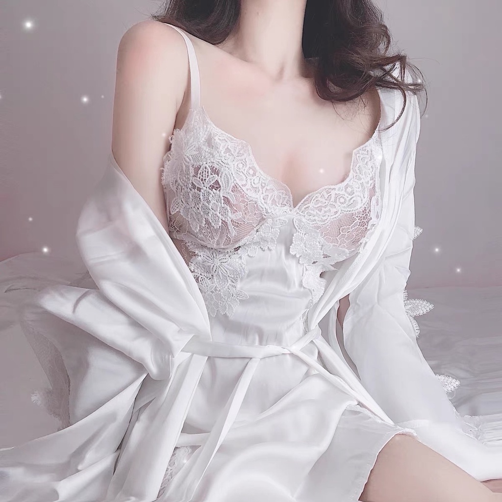 Đầm Ngủ Váy Ngủ Hai Dây Lụa Satin Phối Ren Hông Siêu Đẹp Sexy Gợi Cảm Mainia Shop