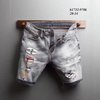 Quần jean nam ngắn quần short jean nam in chữ thời trang
