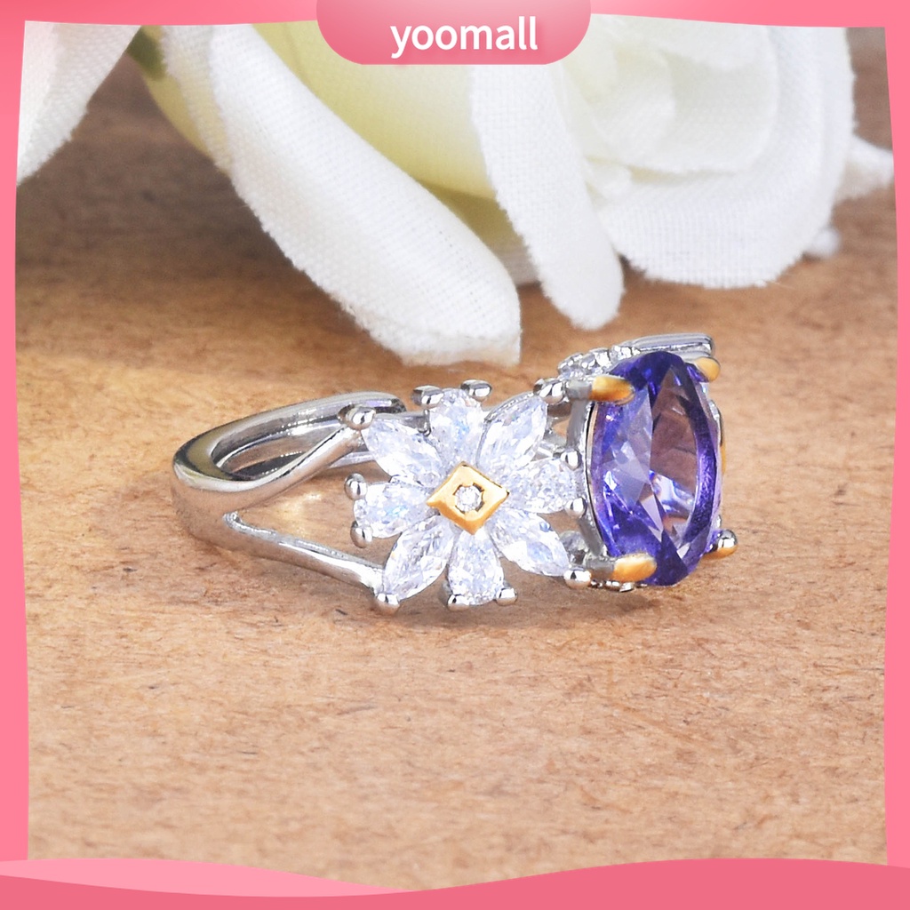 Yomall♡ Nhẫn Hở Đính Đá Thạch Anh Tím Nhân Tạo Tinh Tế Có Thể Điều Chỉnh Cho Nữ