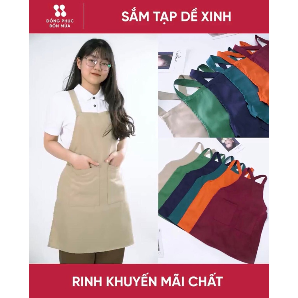 Tạp Dề Kaki Dài Màu kem Nam/Nữ Nhân Viên Phục Vụ Quán Cafe, Nhà Hàng, Gia Đình Giá Cực Sốc sẵn kèm video