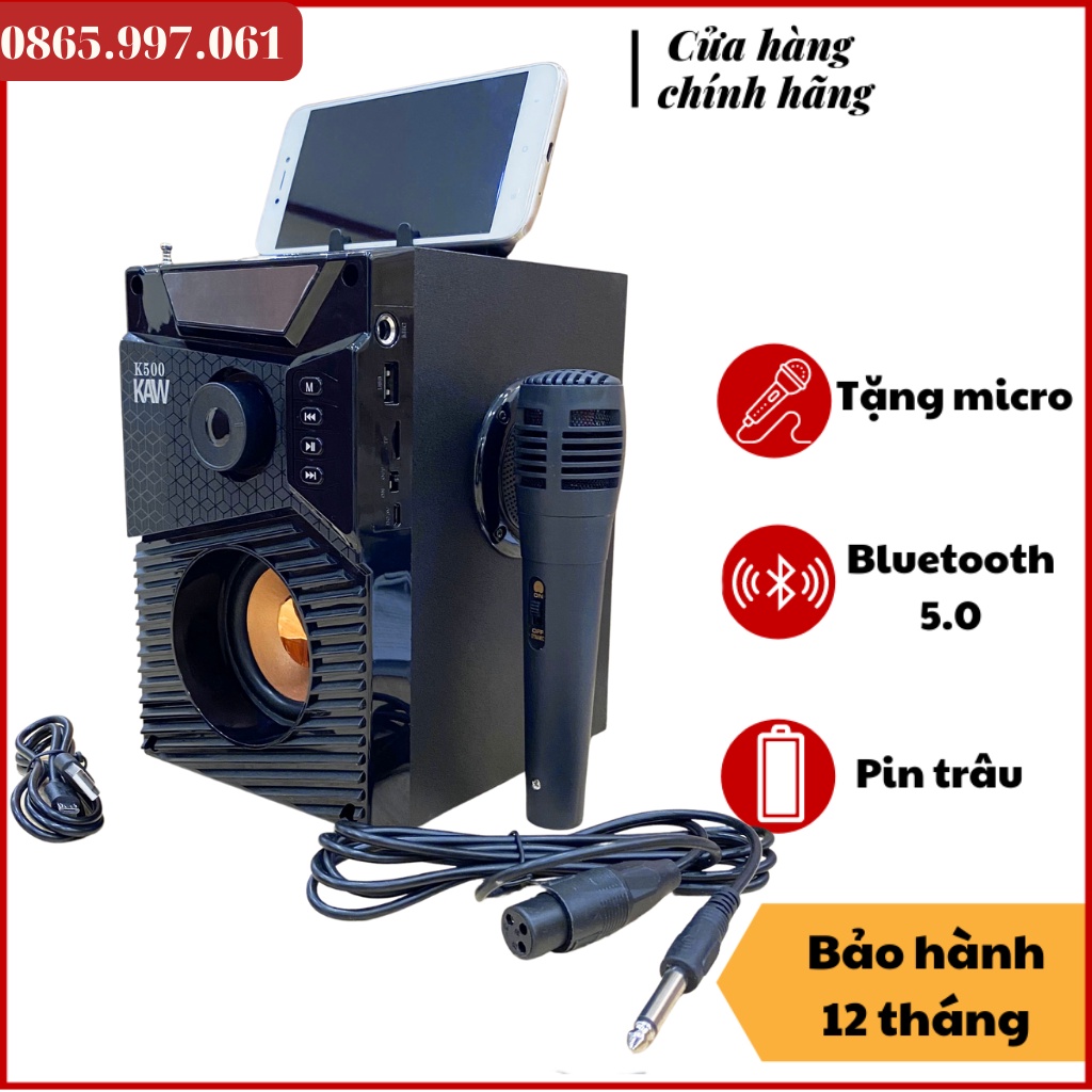 Loa Karaoke Bluetooth Công Suất Lớn, Loa KAW K500 Cao Cấp Version 2022 + TẶNG MIC HÁT Xịn-Bảo hành 12 tháng lỗi 1 đổi 1