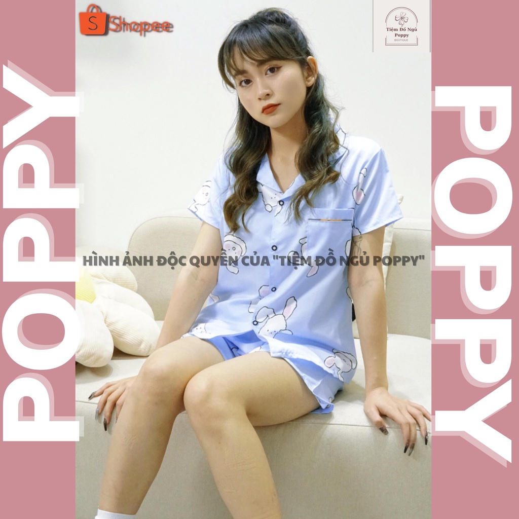 Đồ bộ pyjama quần đùi hoạt hình chất liệu kate thái Pyjama nữ đẹp bộ ngủ nữ cộc tay  POPPY cộc đùi
