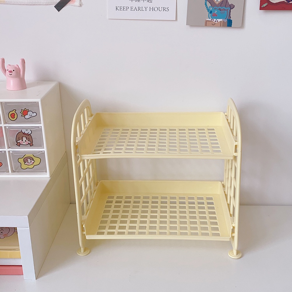 Kệ nhựa 2 tầng đựng đồ dùng học tập decor để bàn lắp ghép đang năng tiện dụng NATO KB18