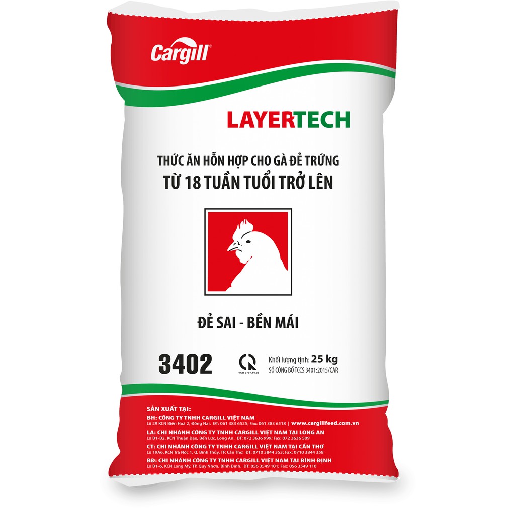 Bao 25kg Thức  Ăn Gà Đẻ Trứng Cargill 3402-Cám Dinh Dưỡng Cho Gà đẻ