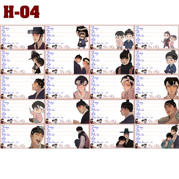 Nhãn vở anime Dạ Ký - set 20 nhãn vở