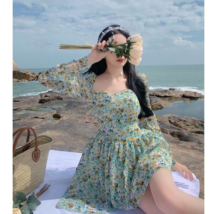 Đầm dáng xòe hoa nhí tay dài Emilyshop ulzzang