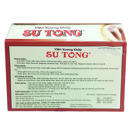 Viên Xương Khớp Su Tong- Hỗ trợ trong các trường hợp phong thấp, đau nhức xương khớp, hỗ trợ tăng cường sức khỏe