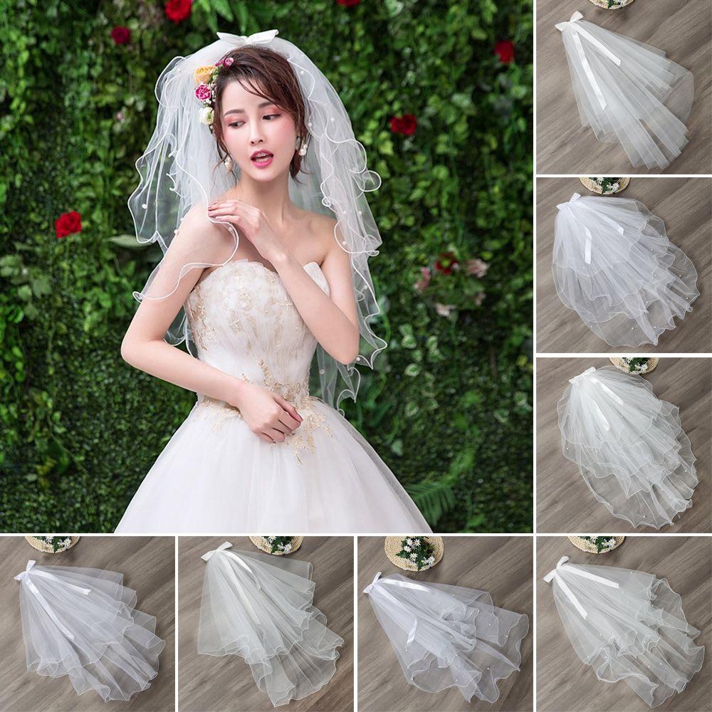 LUOL Mạng Che Mặt Hai Lớp Màu Trắng Ngà Cho Cô Dâu Kèm Lược