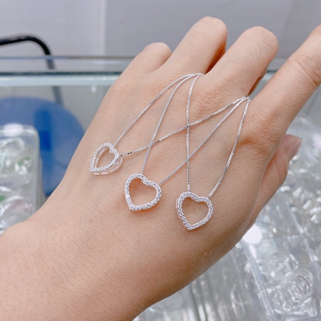 Dây chuyền tim đính đá nhân tạo nhỏ bạc chuẩn