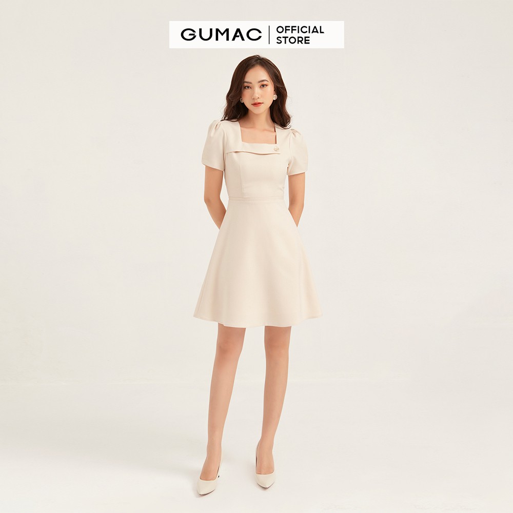 Đầm nữ cổ vuông GUMAC ôm dáng cao cấp màu nude, đủ size DB1154 | BigBuy360 - bigbuy360.vn