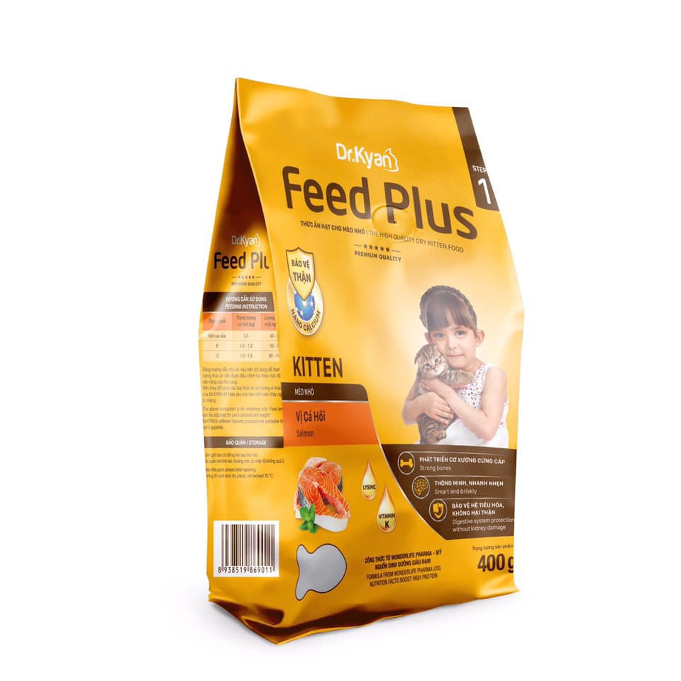 Thức Ăn Hạt Cho Mèo Con Feed Plus Kitten Dr.Kyan Vị Cá Hồi Gói 400g