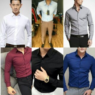 Áo sơ mi nam trơn. Dáng body Hàn.